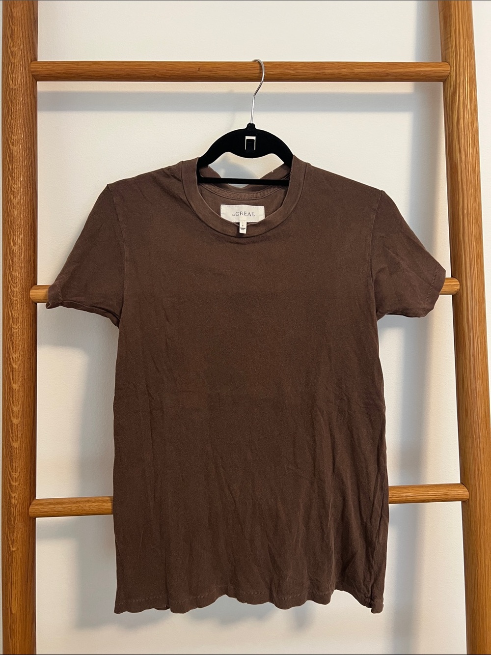 THE GREAT. Washed Chocolate Brown Boxy Crew Neck Short Sleeve Tee - Size 0 (XS)